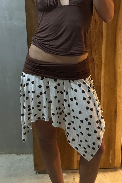 Polka Dot Color Block Slim Asymmetrical Mini Skirt