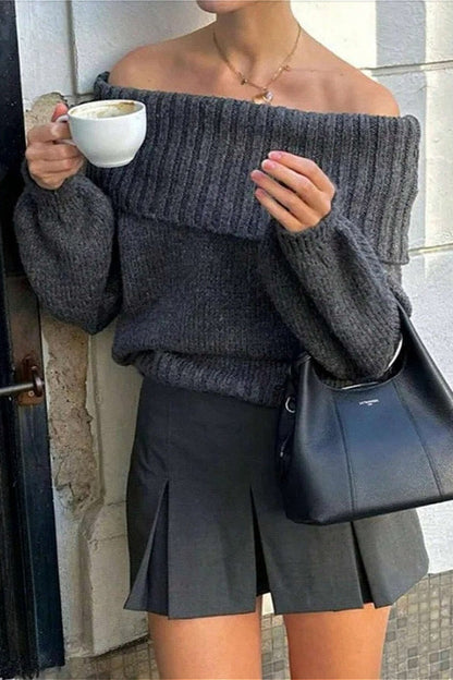 Off-shoulder Fitted Long Sleeve Sweater