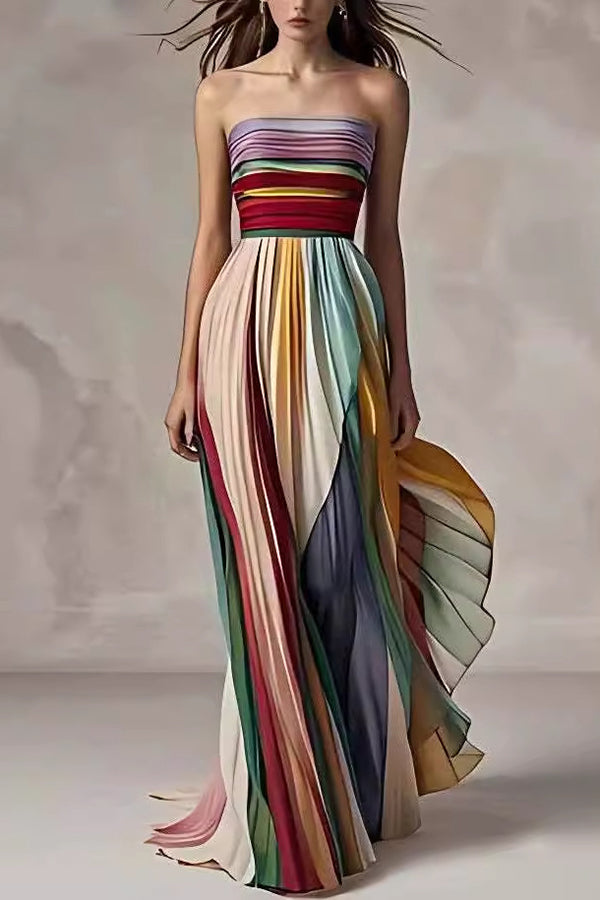 Off-shoulder Tube Top Waist Color Maxi Dress