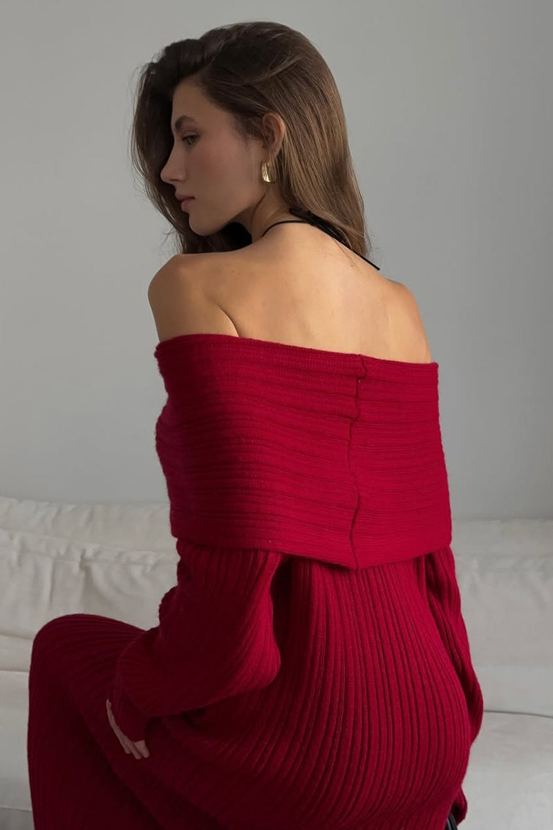 Minimalist Off Shoulder Bodycon Knit Maxi Dress