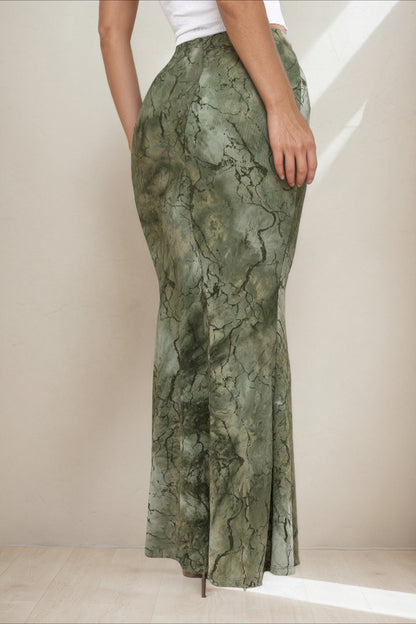Retro Printed Slim Long Skirt