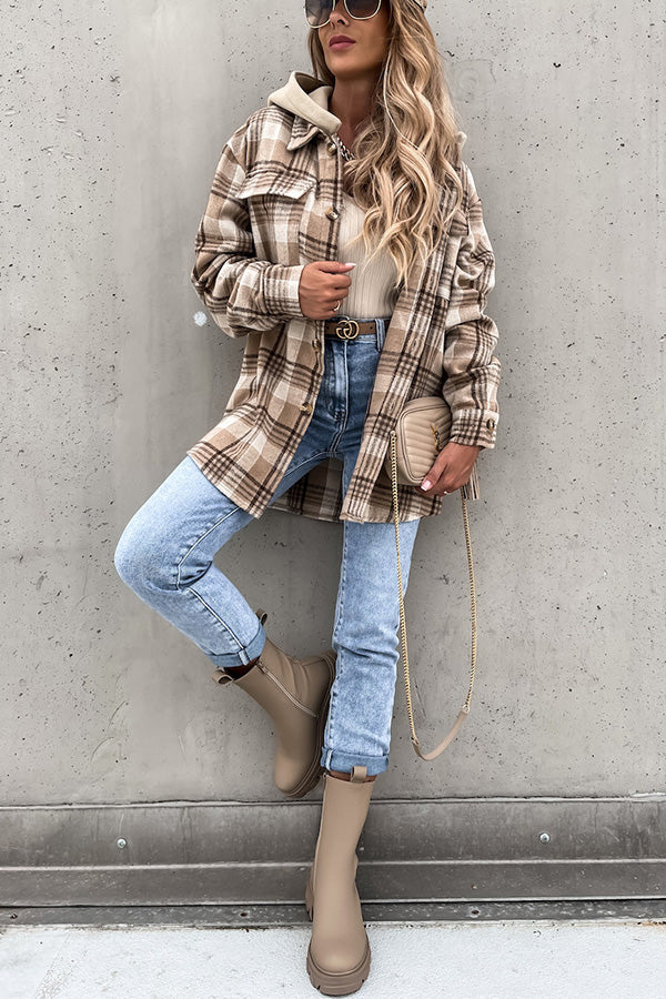 Street Style Plaid Hooded Coat