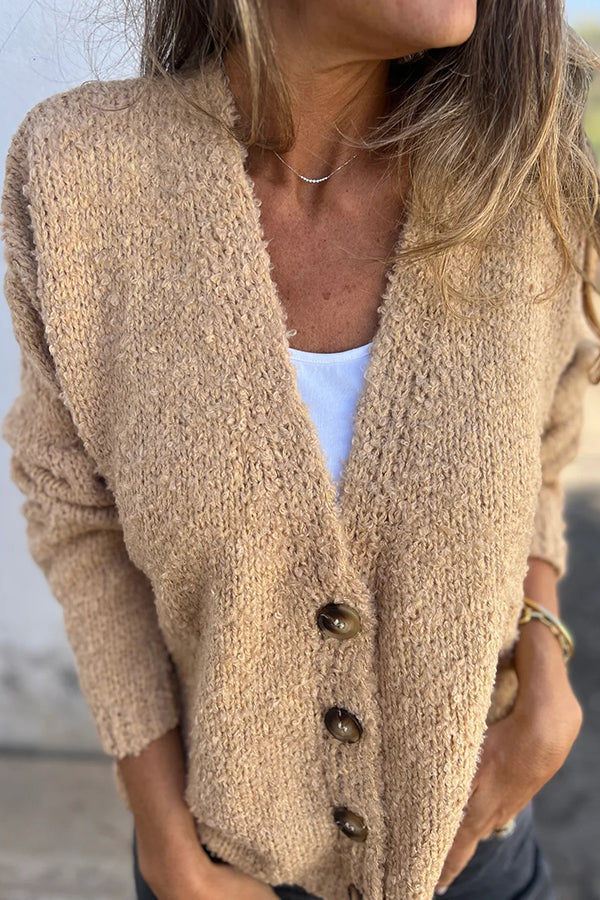 Color V-neck Long-sleeved Fashionable Knitted Cardigan
