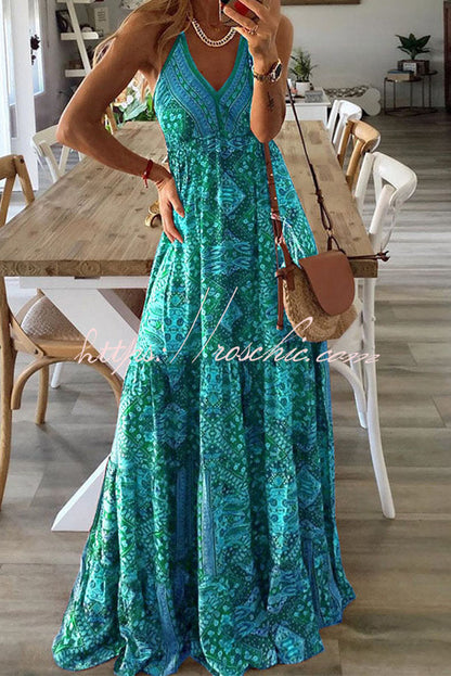 Celeste Printed Strap Elastic Waist Maxi Dresses