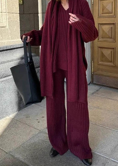 V-neck Sweater and Wide-leg Trousers Set