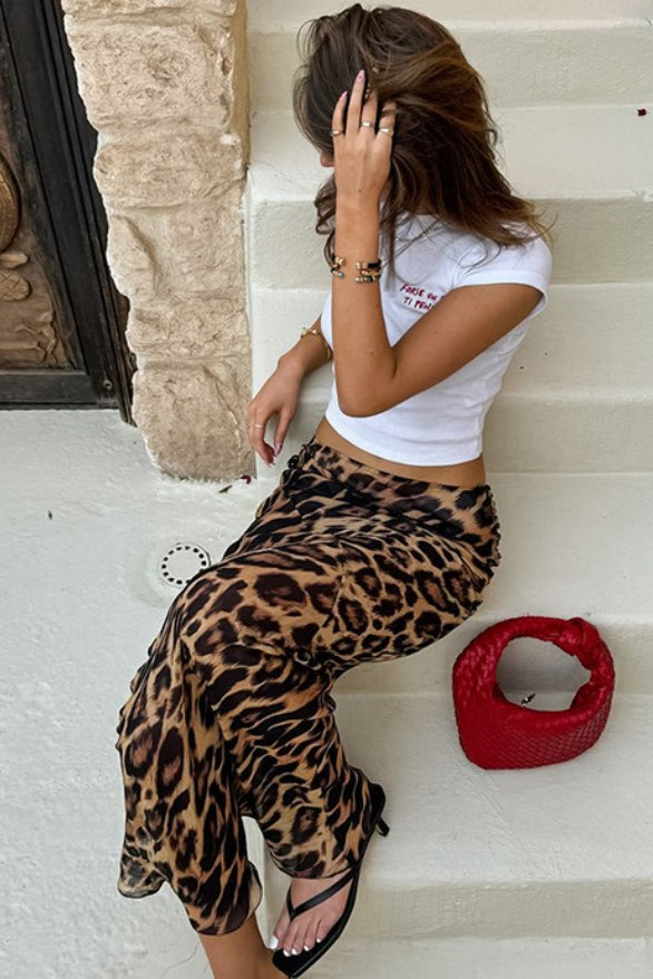 Chiffon Leopard Print Fishtail Maxi Skirt