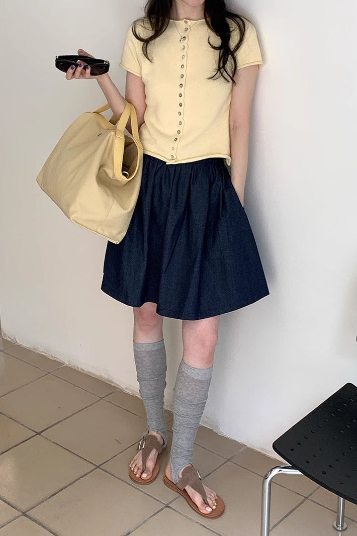 Blue High Waist a Line Denim Mini Skirt