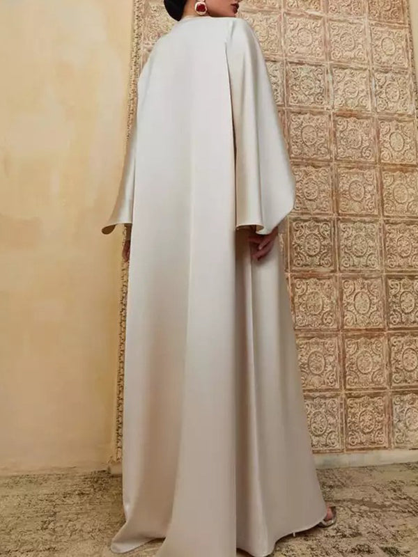 Batwing Sleeves Split-front Color Maxi Dresses