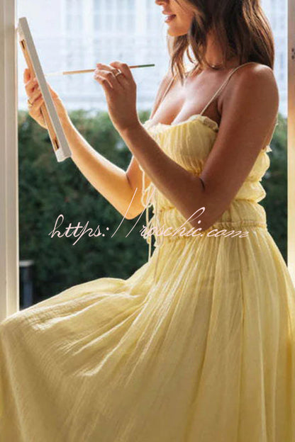 Strappy Pleated Paneled Strap Maxi Dress