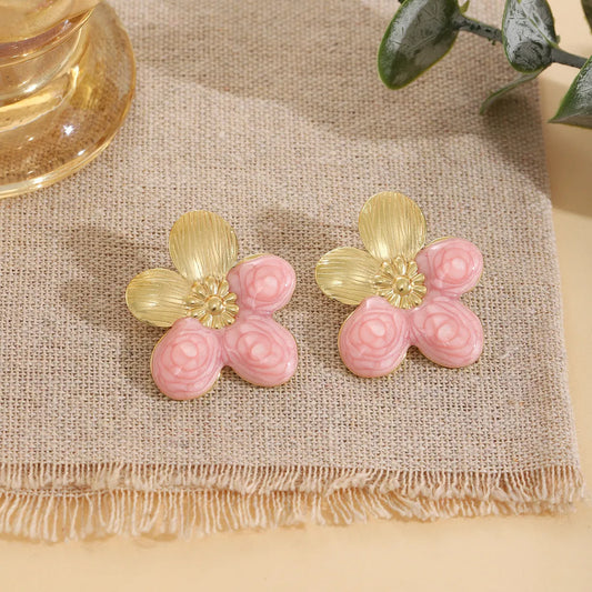 Romantic Pink Rose Earrings