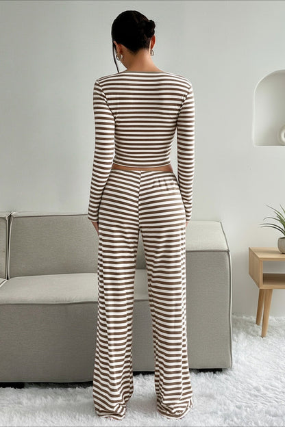 Two Tone Stripe Two Piece Pants Set