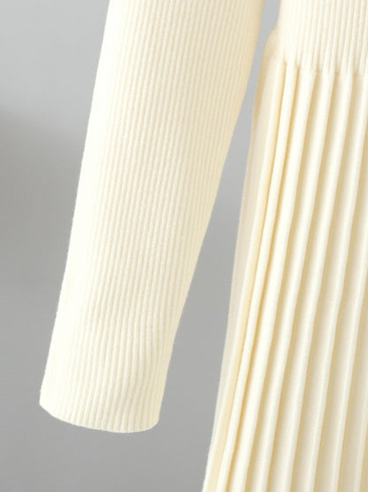 Stylish Long Sleeves High Waisted Pleated Color Half Turtleneck Sweater Dresses