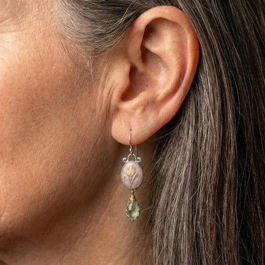 An Elegant Art Nouveau Inspired Gemstone & Enamel Earrings