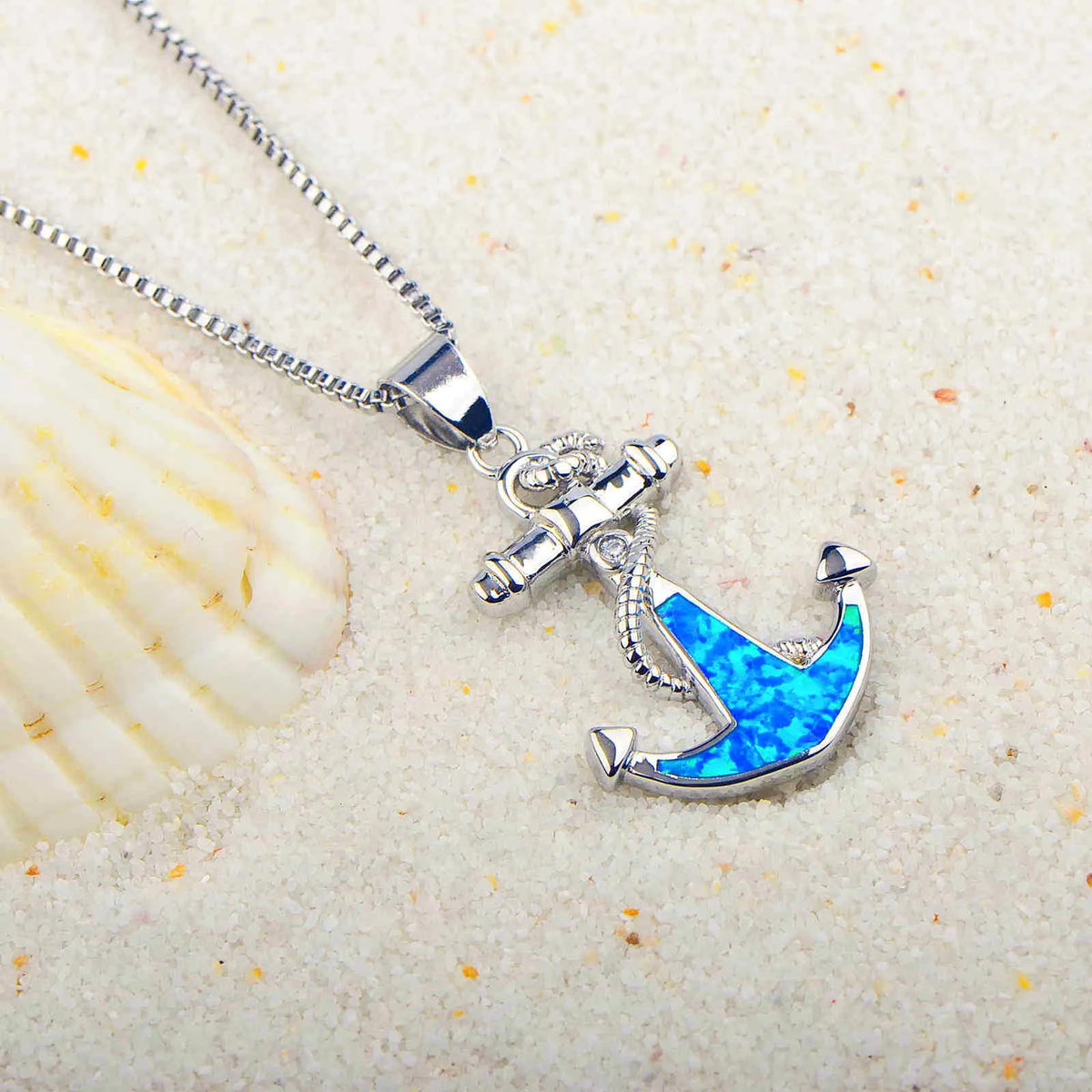 Blue Opal Anchor Necklace