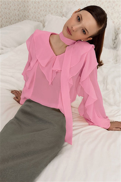 Chiffon Ruffled Tie Blouse