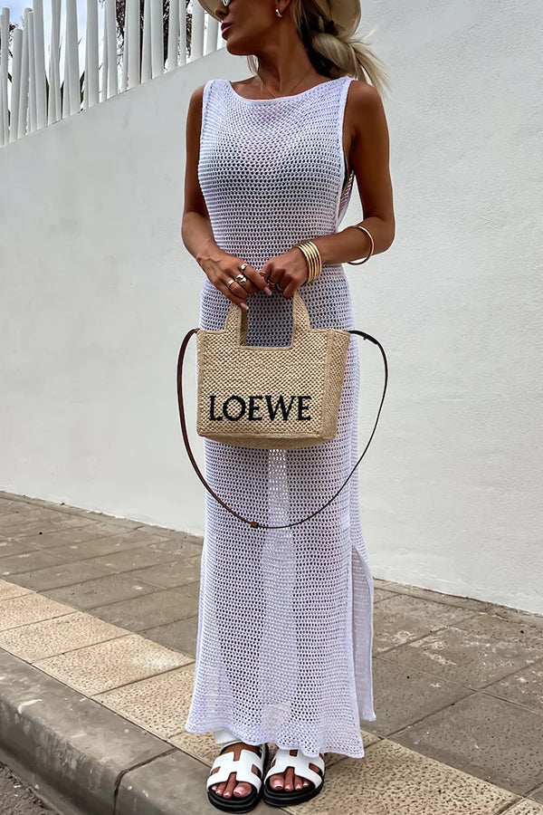 Color Knitted Cutout Slit Slim Fit Maxi Dress