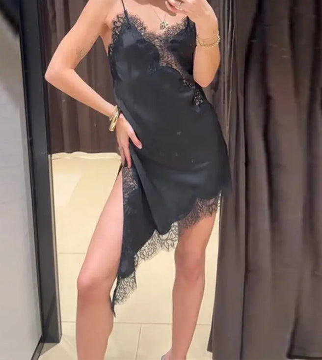 Satin Lace Backless Mini Dress