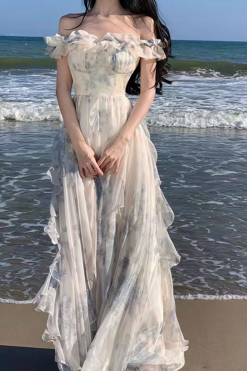 Spaghetti Strap Ruffled Flowy Maxi Dress