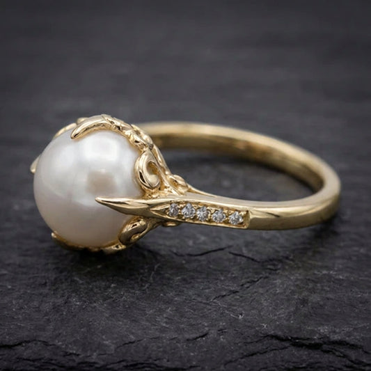 Exquisite Crystal Pearl Gold Ring