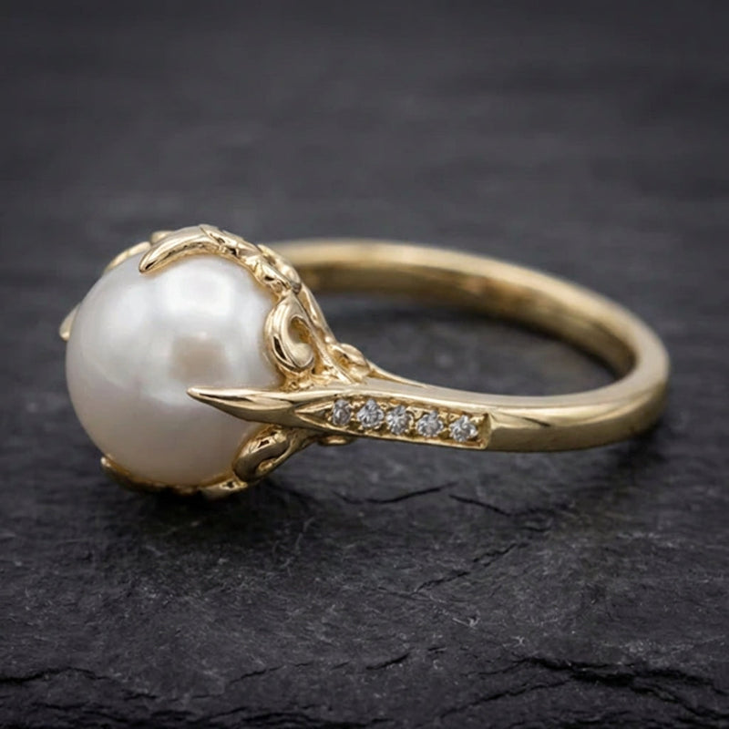 Exquisite Crystal Pearl Gold Ring