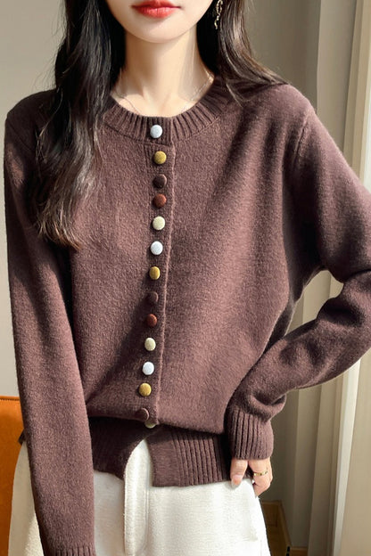 Color Button Velvet Cardigan