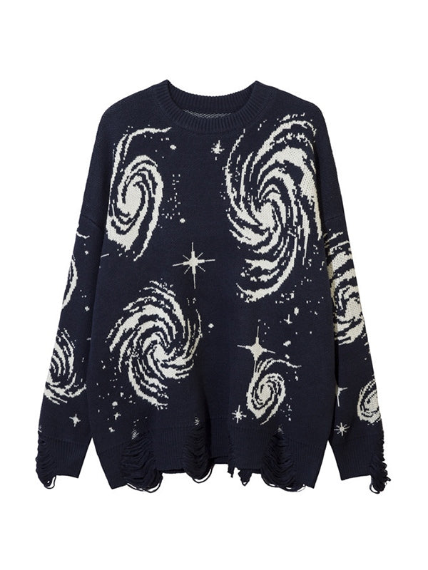 Multi Color Print Ripped Sweater