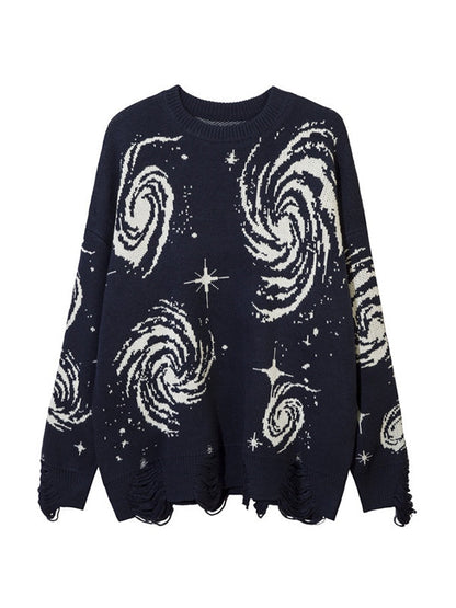 Multi Color Print Ripped Sweater
