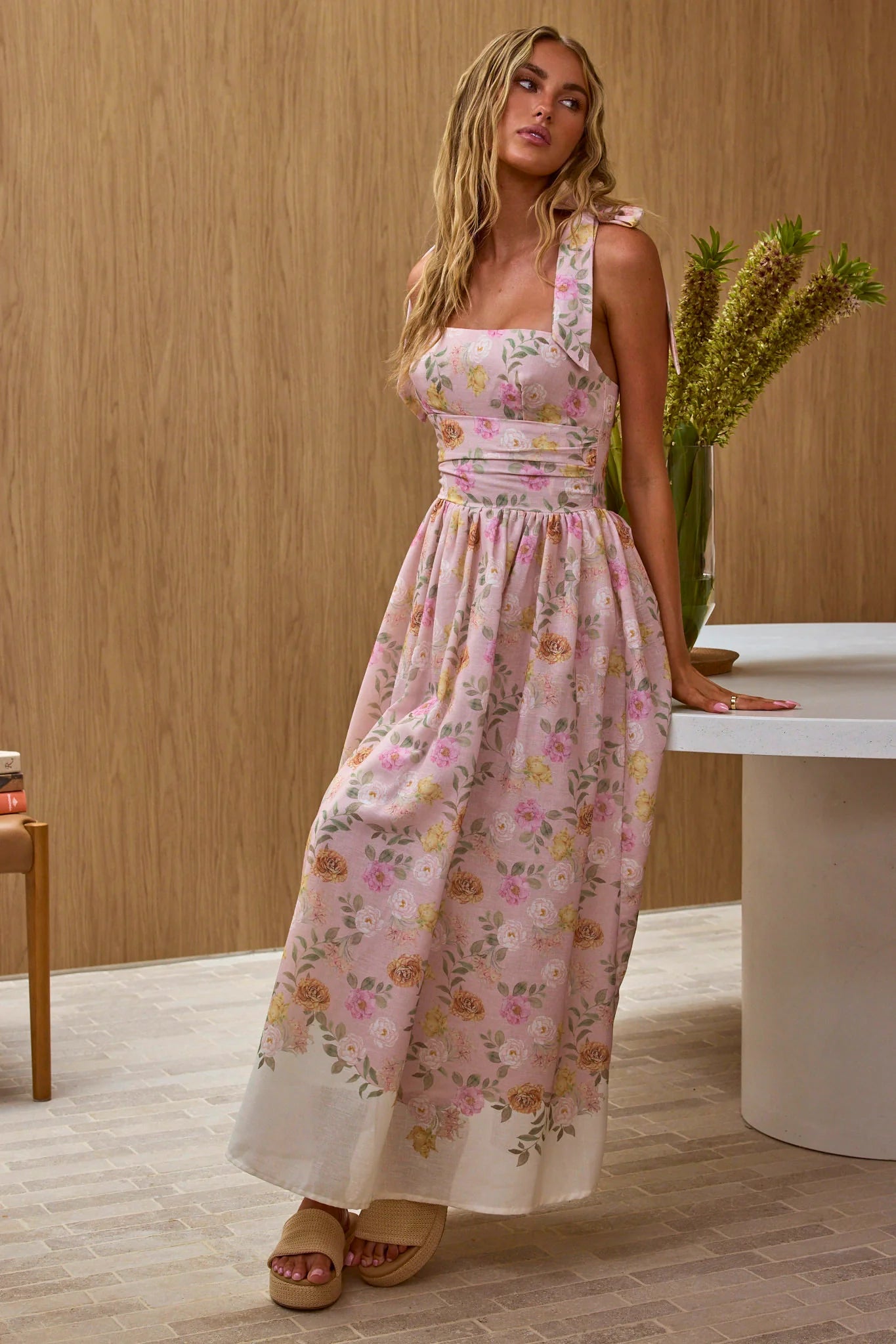 Dua Tied Shoulder Maxi Dress Peach