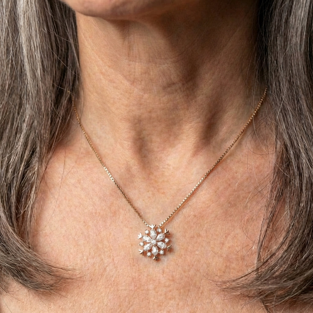 Glittering Snowflake Crystal Necklace In Gold And Silver