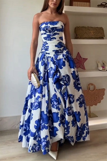 Perfect Moment Off Shoulder Ruched Bodice Drape Bubble Hem Maxi Dress
