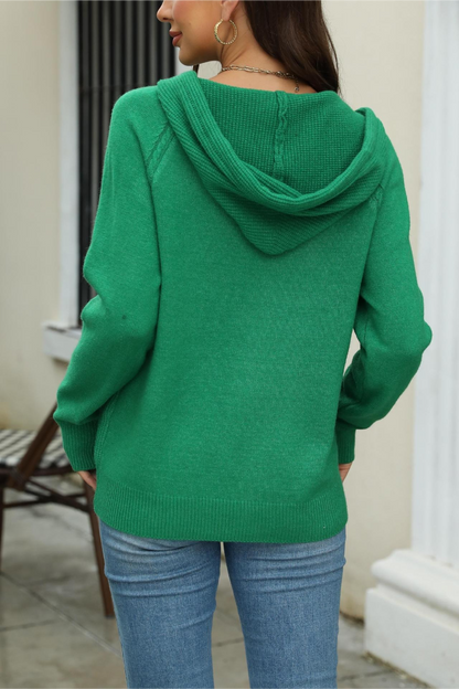 Hooded Zip Drawstring Knit Cardigan Coat