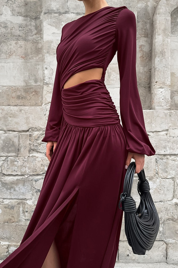 Round Neck Long Sleeve Cutout Maxi Dress