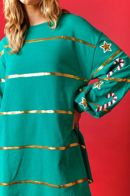 Christmas Candy Sequin Loose Long Sleeve Mini Dress