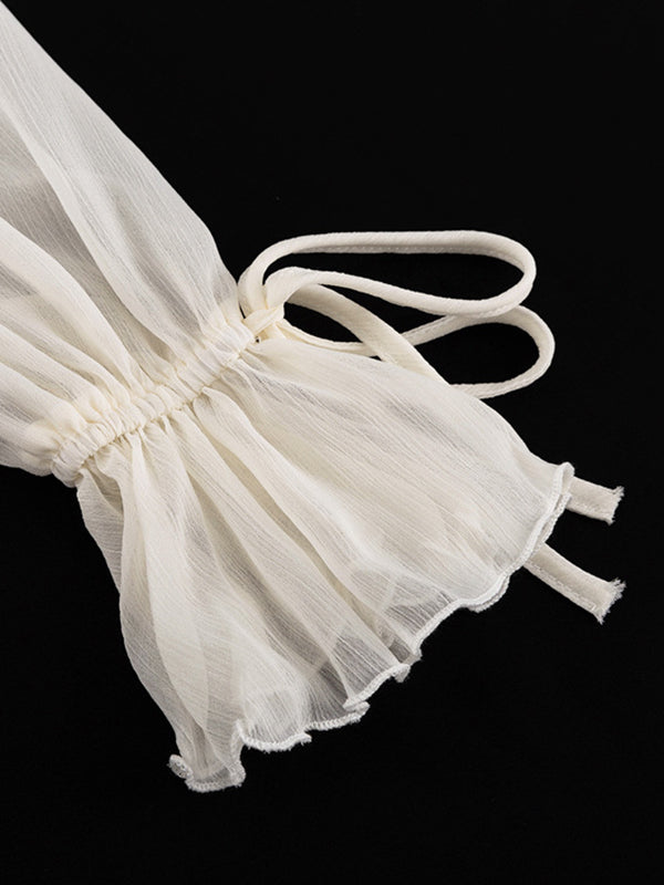 A-line High Waisted Ruffle Trim Color Tied V-neck Mini Dresses