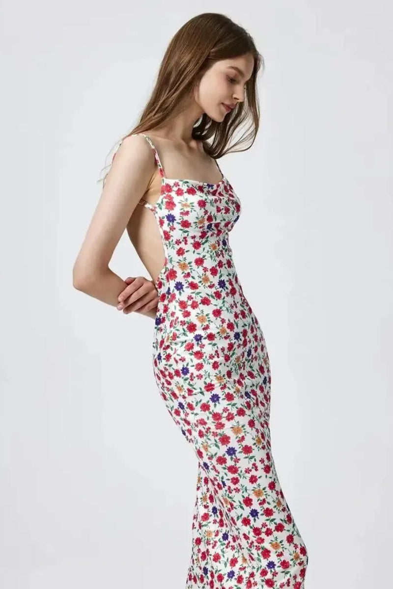 Cotton Beach Print Suspender Maxi Dress
