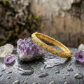 Ethnic Style Gold Green Gemstone & Floral Pattern Bangle Bracelet