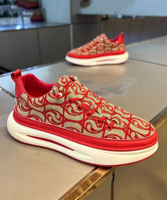 Splicing Platform Flat Shoes Red Canvas