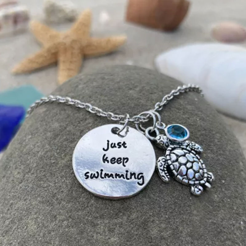 Keep Swimming Turtle Necklace In Silver