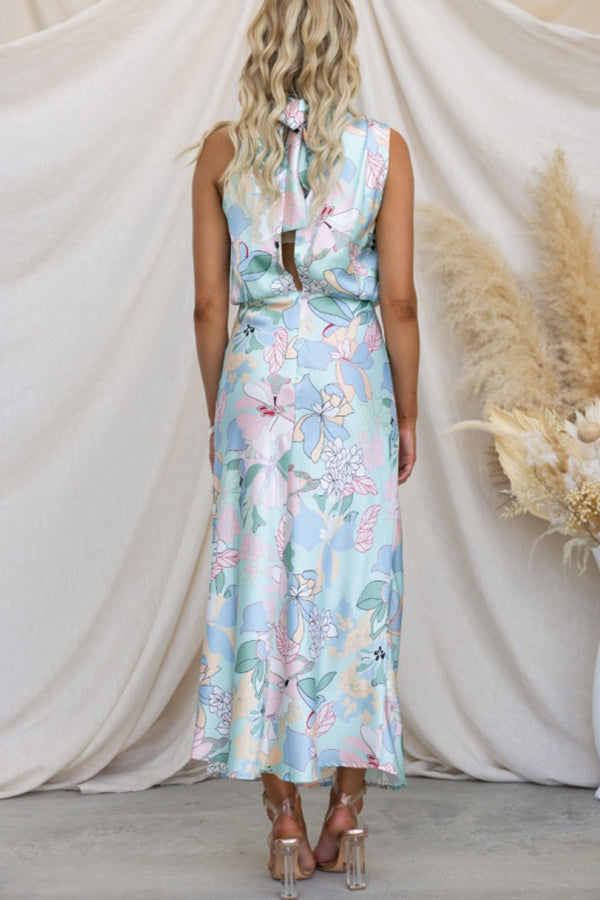 Love in the Garden Halter Neck Elastic Waist Party Maxi Dress