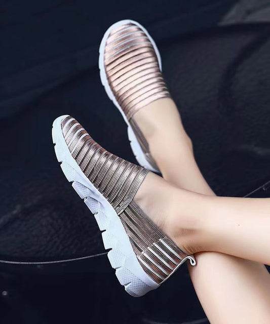 Diy Gold Soft Flat Shoes Breathable Elastic Fabric