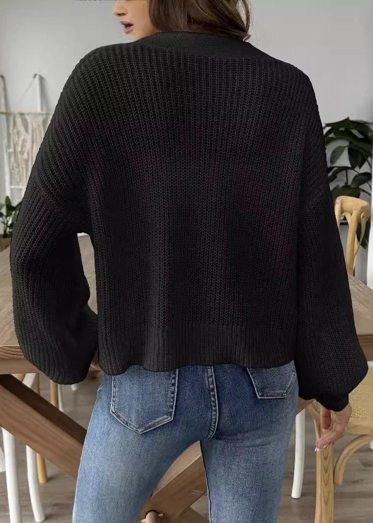 Heart Embroidered Button-up Knit Cardigan