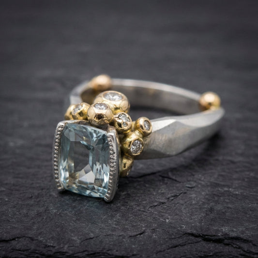 Vintage Blue Zirconia Gold & Silver Ring