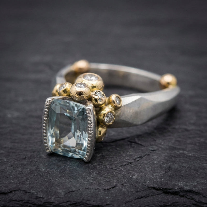 Vintage Blue Zirconia Gold & Silver Ring
