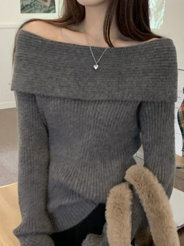 Color Off Shoulder Sweater