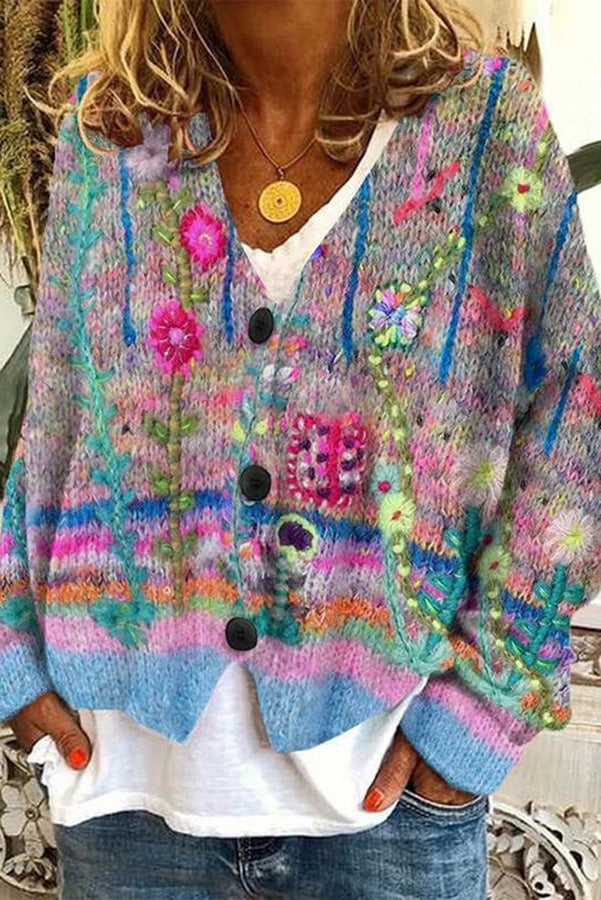 Knitted Long Sleeved Cardigan With Fun Printed Buttons