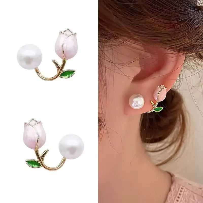 Elegant Pearl Tulip Earrings