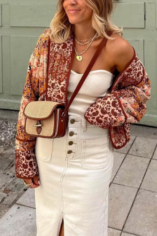 Loose Short Cardigan Quilted Cotton Jacket