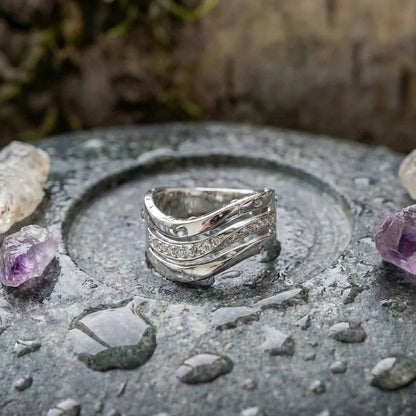 Vintage Wavy Bright Layered Silver Ring
