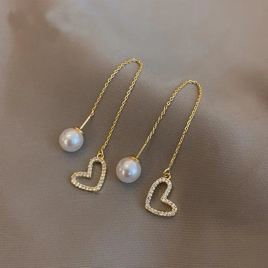 Elegant Pearl Heart Earrings