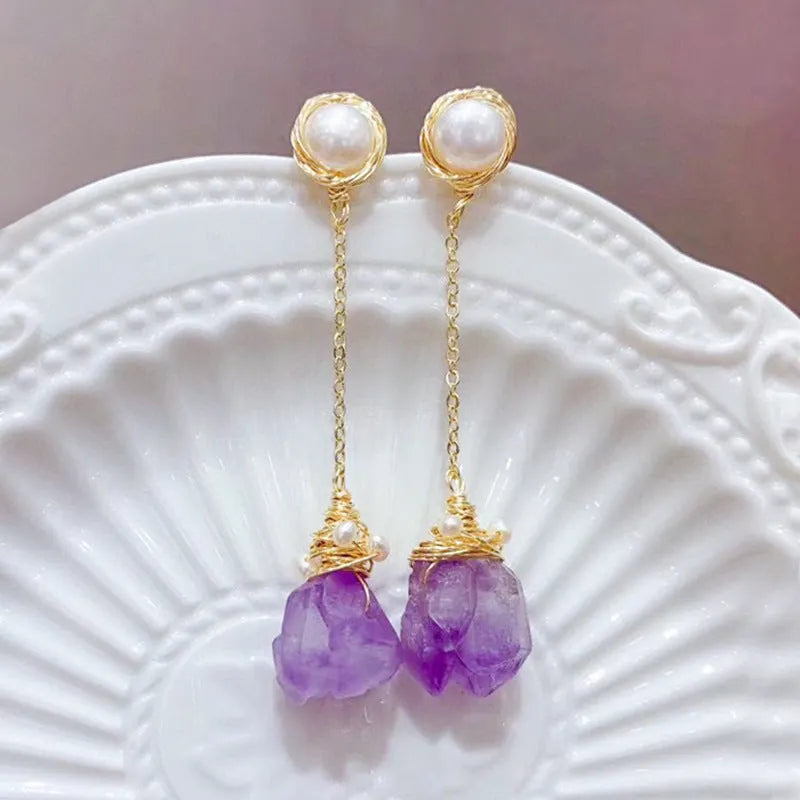 Elegant Pearl Amethyst Earrings